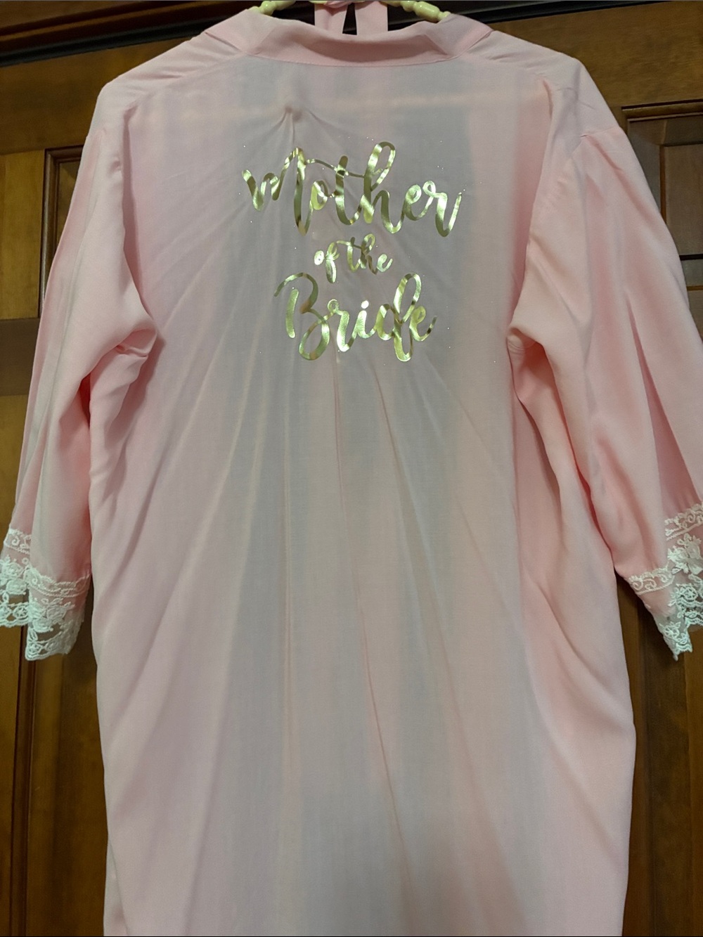 Mother of the Bride Pink Robe with Gold Script